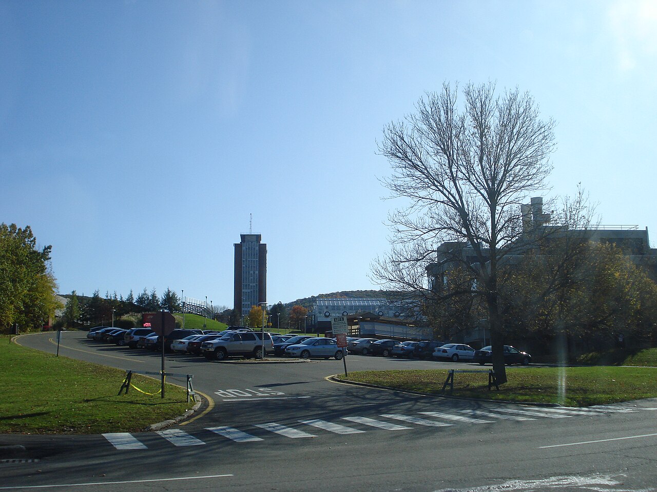 Кампус Binghamton University с башней библиотеки Бартла